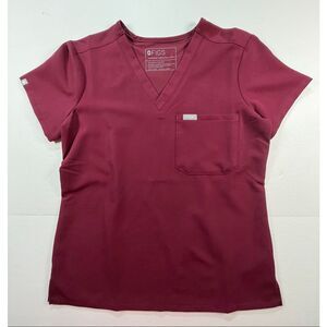 FIGS Catarina Scrub Top Burgundy V Neck Medical Uniform Pocket Size Extra Small